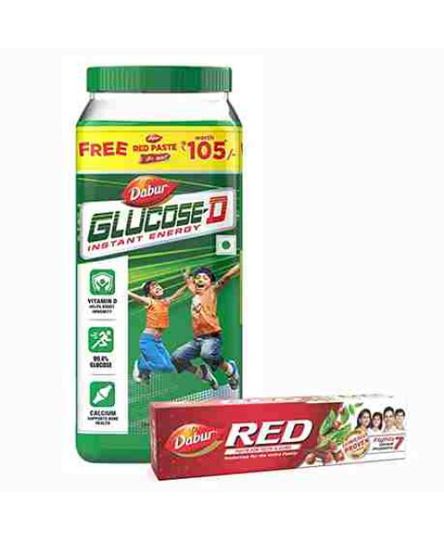 Dabur Glucose -D Insant Energy Boost With Vitamin D - 1 Kg With Dabur Red Paste 200g Free